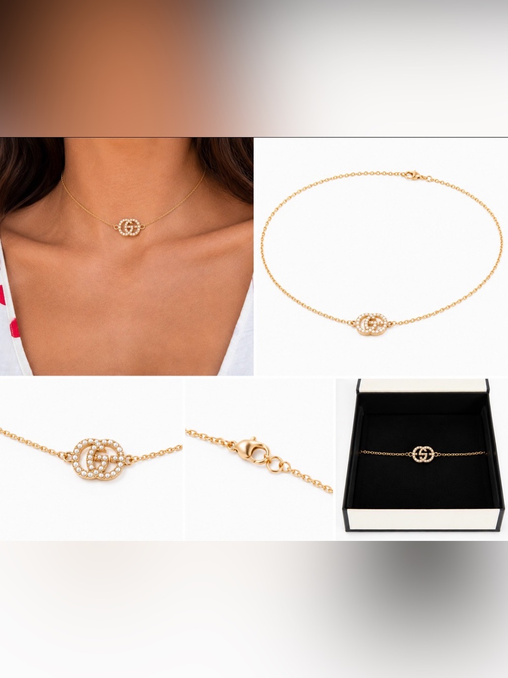 Gucci Gold Pearl Double G Pendant Necklace